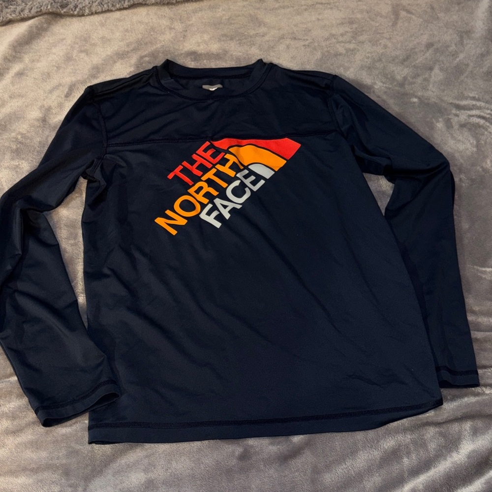 The North Face Kids Long Sleeve Shirt - Black with Red and Orange Logo